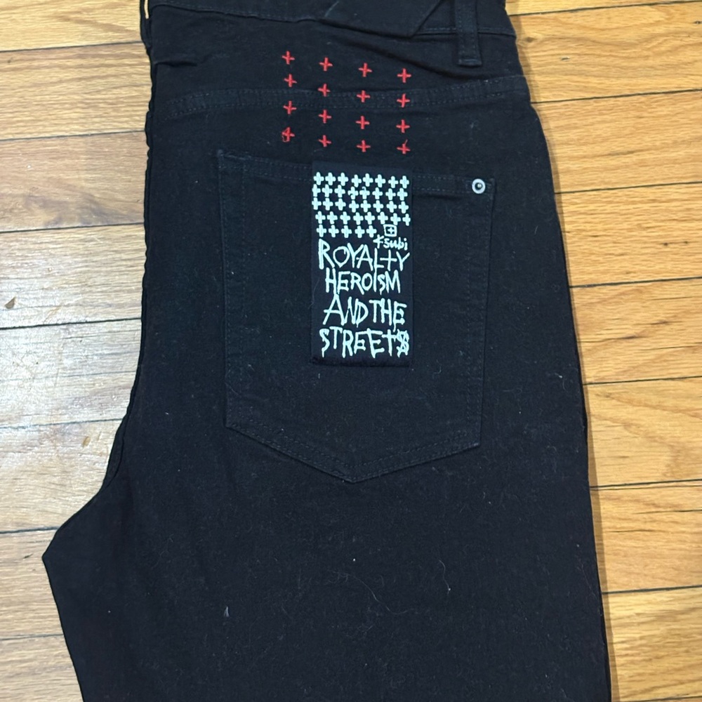 Ksubi Black Jeans with Red and White Accents